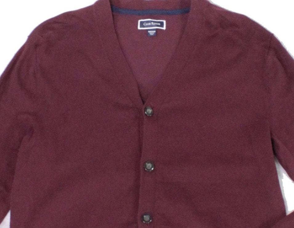Club Room Men's Sweater Plum Button Down V-Neck Cardigan Wine Size Large