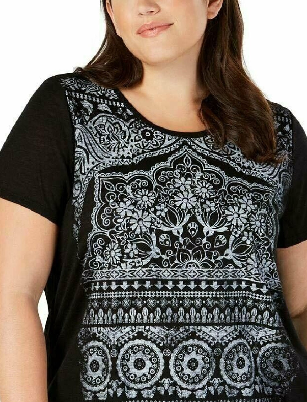 Style & Co Women's Plus Size Graphic Top Black Size X-Large