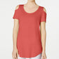 JM Collection Women's Cold-Shoulder Swing T-Shirt Pink Size Extra Small