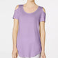 JM Collection Women's Cold Shoulder Swing T-Shirt Purple Size Small