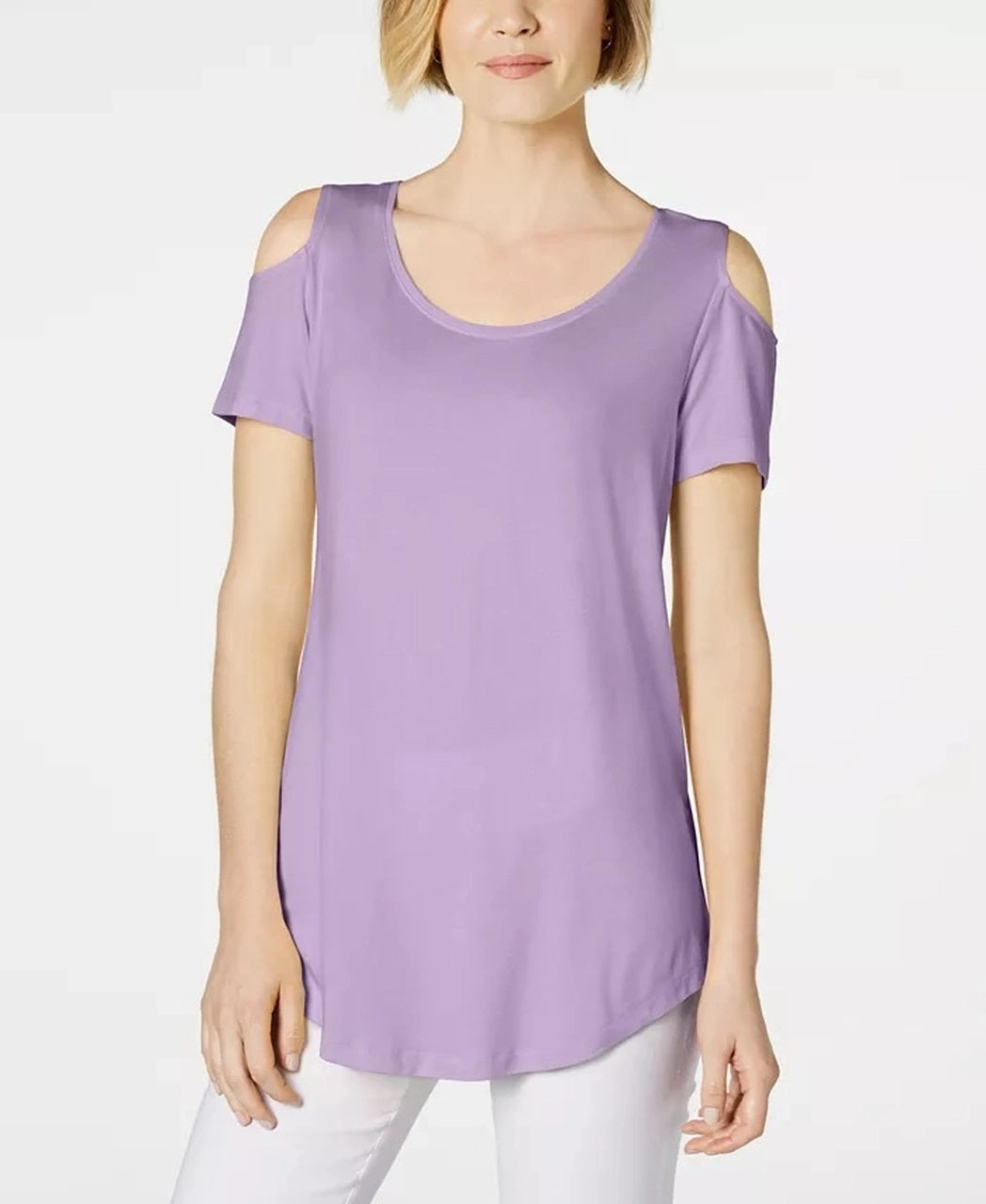 JM Collection Women's Cold Shoulder Swing T-Shirt Purple Size Small