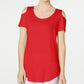 JM Collection Women's Cold-Shoulder Swing T-Shirt Bright Red Size Extra Small