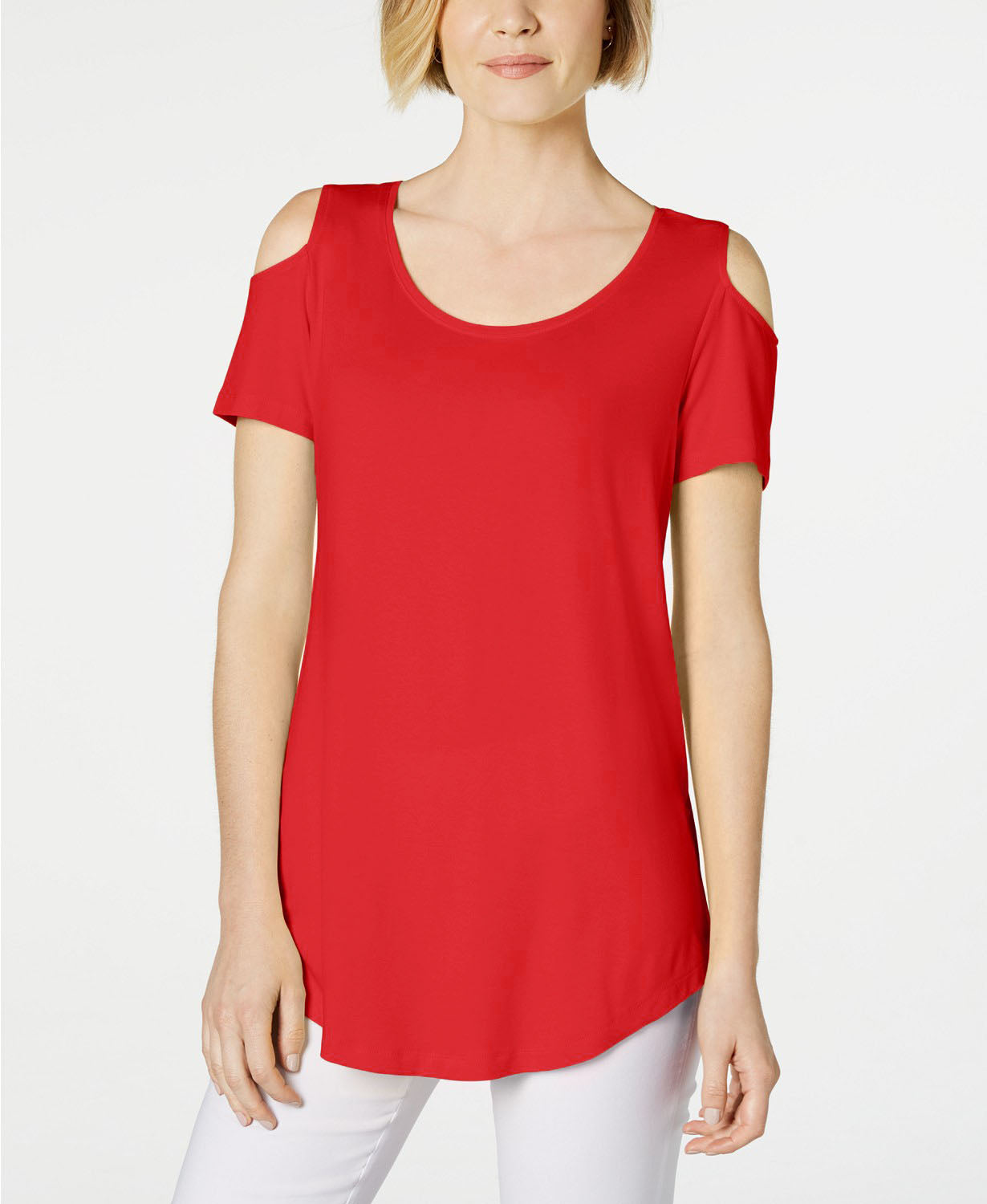 JM Collection Women's Cold-Shoulder Swing T-Shirt Bright Red Size Extra Small