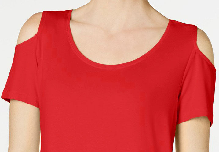 JM Collection Women's Cold-Shoulder Swing T-Shirt Bright Red Size Extra Small
