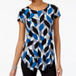 Alfani Women's Printed T-Shirt Teal Txt Leaves  Blue Size Small