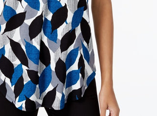 Alfani Women's Printed T-Shirt Teal Txt Leaves  Blue Size Small