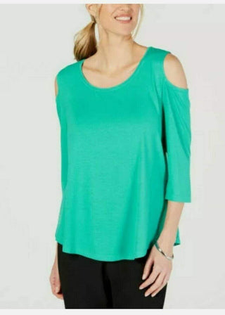 JM Collection Women's Cold Shoulder Top Green Size Large