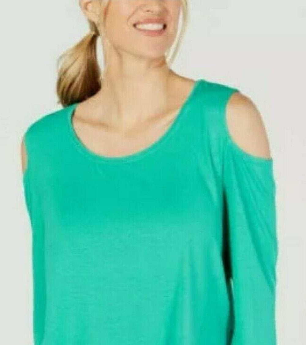JM Collection Women's Cold Shoulder Top Green Size Large