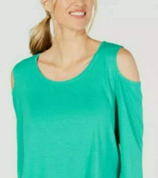 JM Collection Women's Cold Shoulder Top Green Size Large