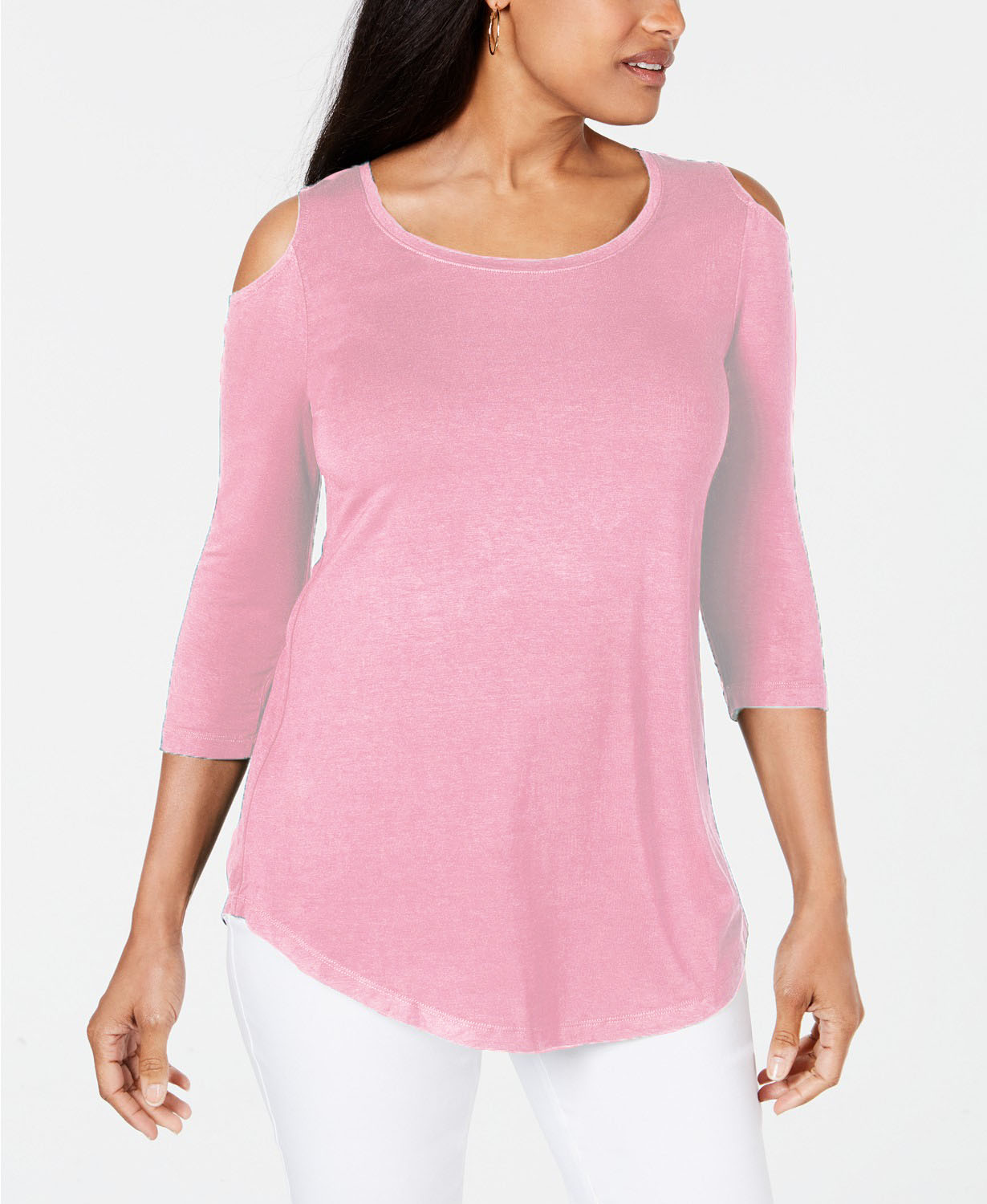 JM Collection  Women's Cold-Shoulder Top Pink Size Large