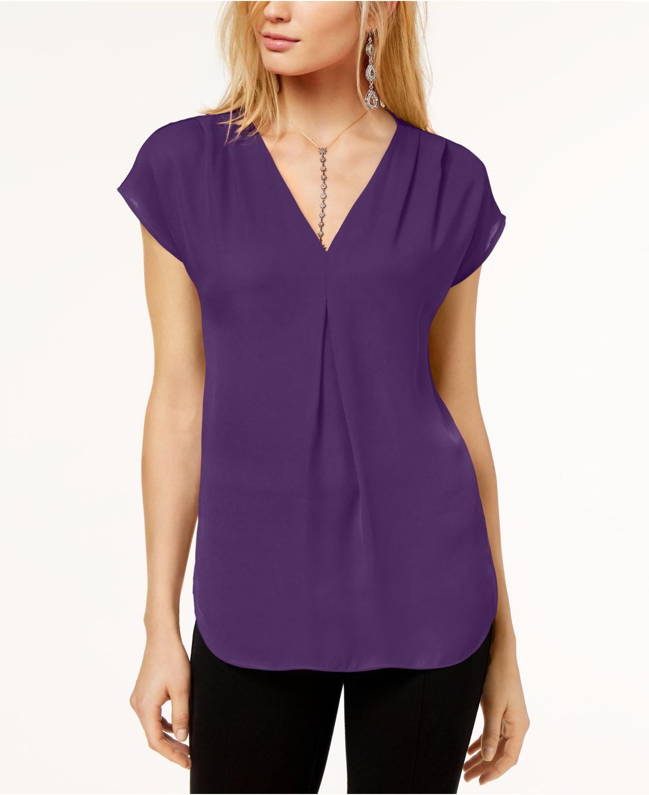 INC International Concepts Women's Paradise Small Inverted Pleat V-Neck S Purple Size Small