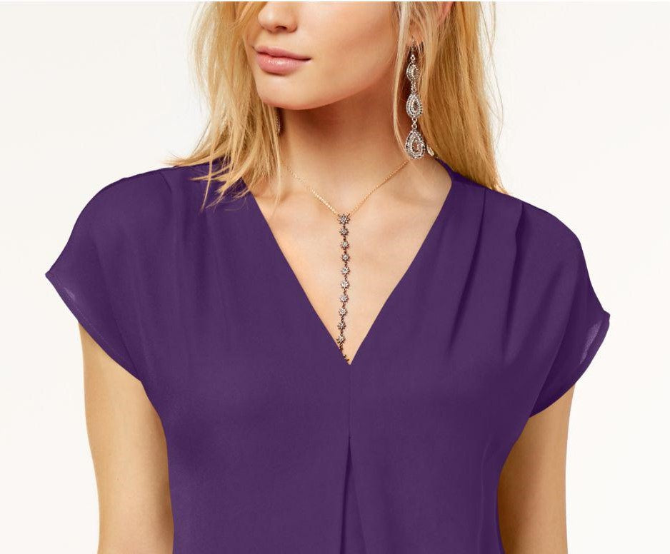 INC International Concepts Women's Paradise Small Inverted Pleat V-Neck S Purple Size Small