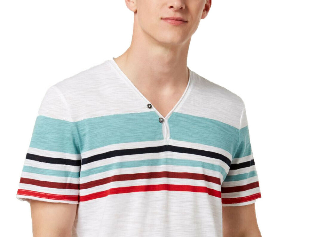INC International Concepts Men's Striped Split-Neck T-Shirt White Size XXL