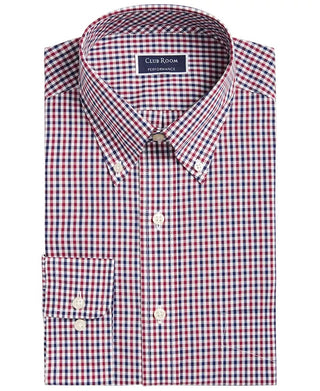 Club Room Men's Classic/Regular Fit Gingham Check Performance Dress Shirt Wine Size 32-33