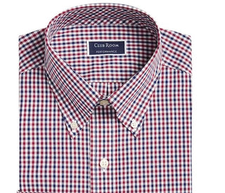 Club Room Men's Classic/Regular Fit Gingham Check Performance Dress Shirt Wine Size 32-33