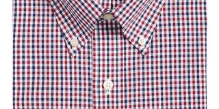 Club Room Men's Regular Fit Gingham Check Performance Dress Shirt Wine Size 34-35