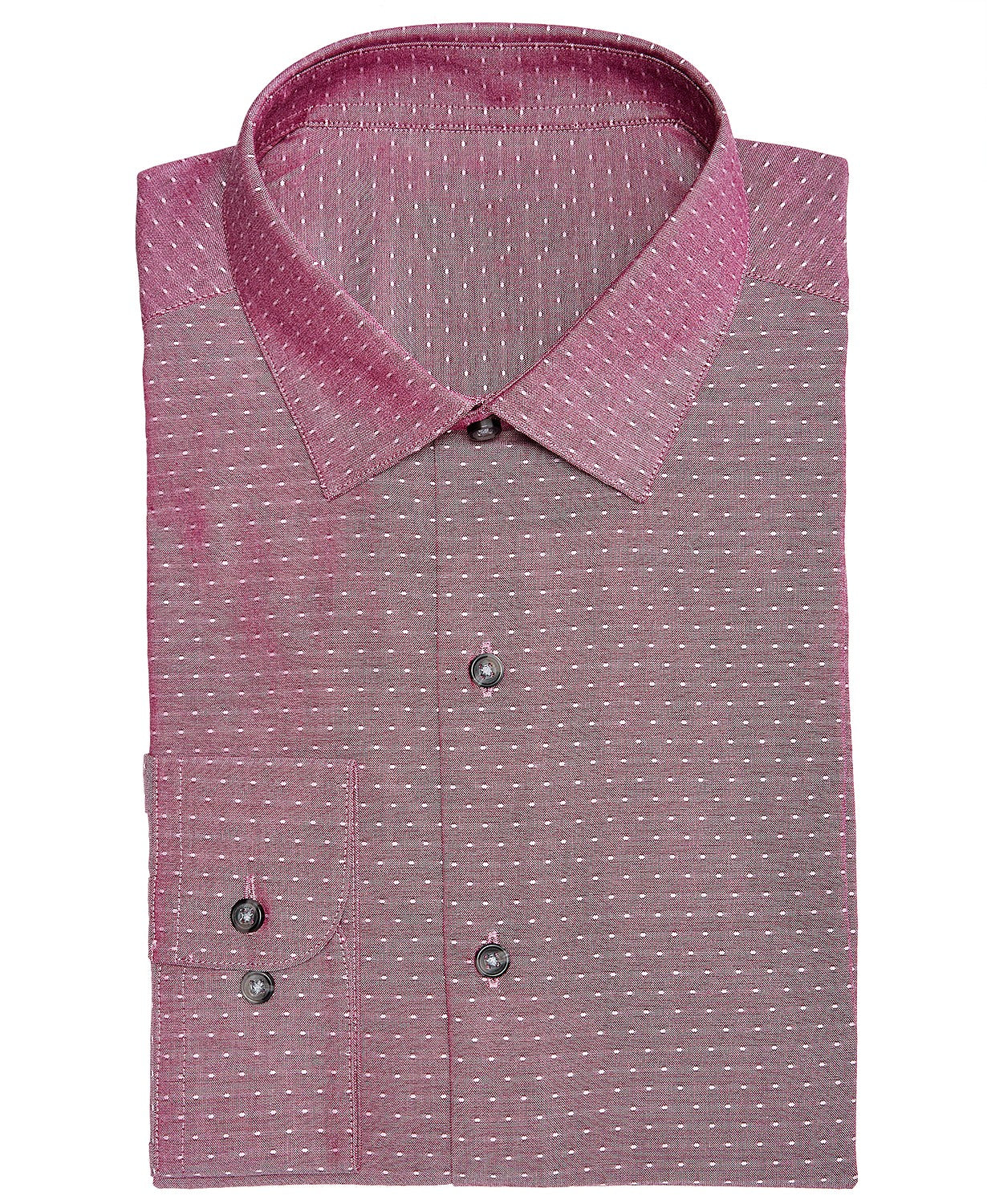 Bar III Men's Slim-Fit Stretch Easy-Care Large Dobby Dot Dress Shirt Red Size 36-37