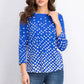 Charter Club Women's Pima Cotton Button-Shoulder Print Top  Blue Size 2 Extra Large