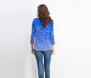 Charter Club Women's Pima Cotton Button-Shoulder Print Top  Blue Size 2 Extra Large