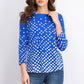 Charter Club Women's Pima Cotton Button-Shoulder Print Top  Blue Size Small