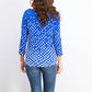 Charter Club Women's Pima Cotton Button-Shoulder Print Top  Blue Size Small