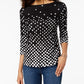 Charter Club Women's Pima Cotton Button-Shoulder Print Top Blue Size X-Large