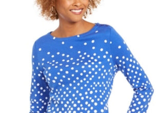 Charter Club Women's Pima Cotton Button-Shoulder Print Top  Modern Blue Cmb Size Medium