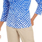 Charter Club Women's Pima Cotton Button-Shoulder Print Top  Modern Blue Cmb Size Medium