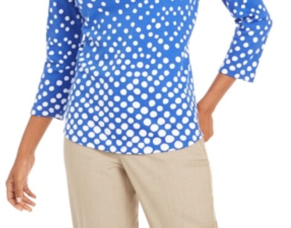 Charter Club Women's Pima Cotton Button-Shoulder Print Top  Modern Blue Cmb Size Medium