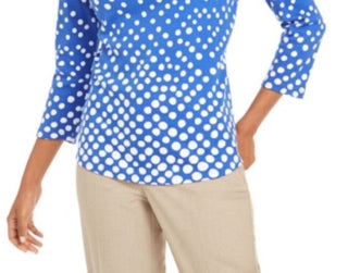 Charter Club Women's Pima Cotton Button-Shoulder Print Top  Modern Blue Cmb Size Medium