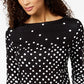 Charter Club Women's Petite Pima Cotton Button-Shoulder Print Top Black Size Medium