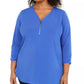 JM Collection Women's Plus Size Solid Zip Top  Dark Blue Size 0X