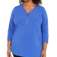 JM Collection Women's Plus Size Solid Zip Top Blue Size 1X
