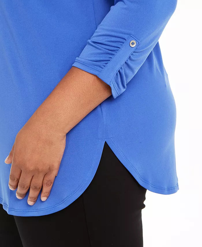 JM Collection Women's Plus Size Solid Zip Top Blue Size 1X