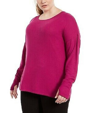 Ideology Women's Plus Size Long-Sleeve T-Shirt Dark Pink Size 1X