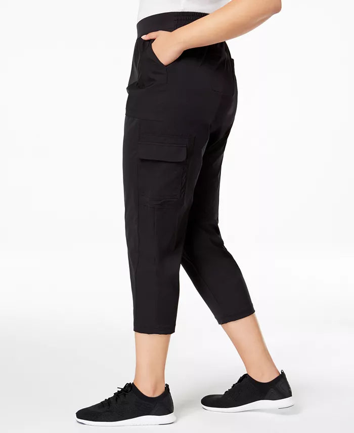 Ideology Women's Plus Size Recycled Woven Cargo Pants Black Size 1X