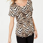 JM Collection Women's Printed Scoop-Neck Top Brown Size Small
