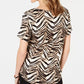 JM Collection Women's Printed Scoop-Neck Top Brown Size Small