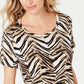 JM Collection Women's Printed Scoop-Neck Top Brown Size Small