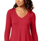 JM Women's Collection V-Neck Handkerchief-Hem Top Red Size Extra Small