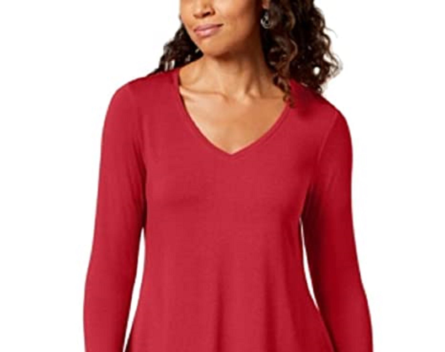 JM Women's Collection V-Neck Handkerchief-Hem Top Red Size Extra Small