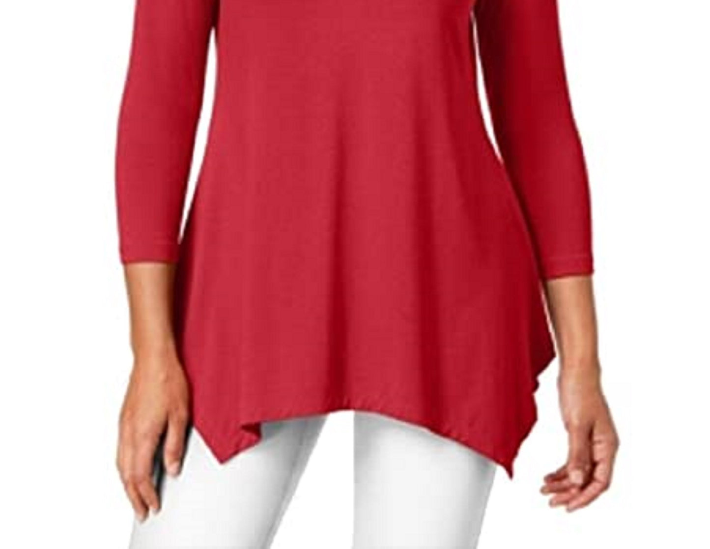 JM Women's Collection V-Neck Handkerchief-Hem Top Red Size Extra Small
