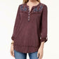 Style & Co Women's Petite Cotton Embroidered Top Purple Size Petite