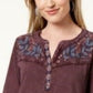 Style & Co Women's Petite Cotton Embroidered Top Purple Size Petite