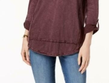 Style & Co Women's Petite Cotton Embroidered Top Purple Size Petite