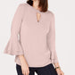 Charter Club Women's Bell-Sleeve Keyhole Top Pink Size Medium