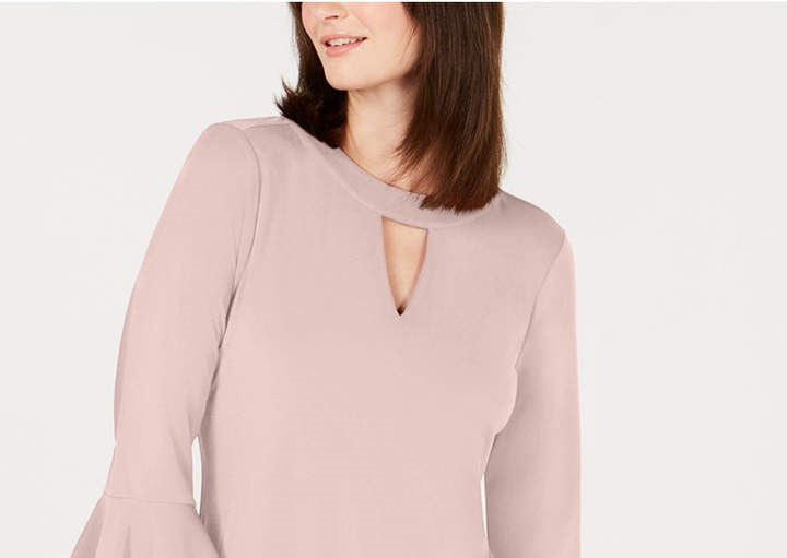 Charter Club Women's Bell-Sleeve Keyhole Top Pink Size Medium