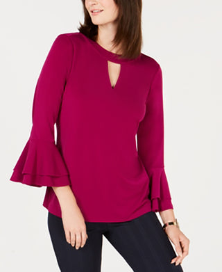 Charter Club Women's Bell-Sleeve Keyhole Top Purple Size X-Small
