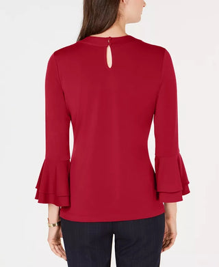 Charter Club Women's Bell-Sleeve Keyhole Top  Medium Red Size Medium