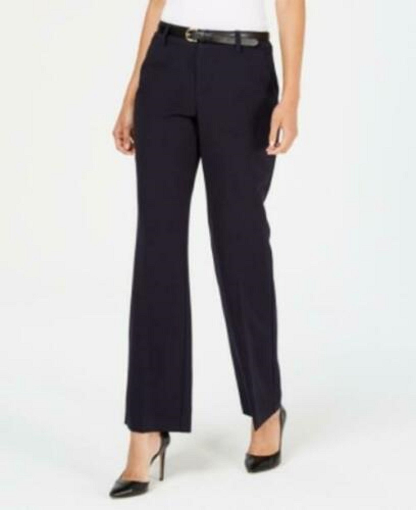 Charter Club Women's Belted Tummy-Control Trousers Blue Size 8